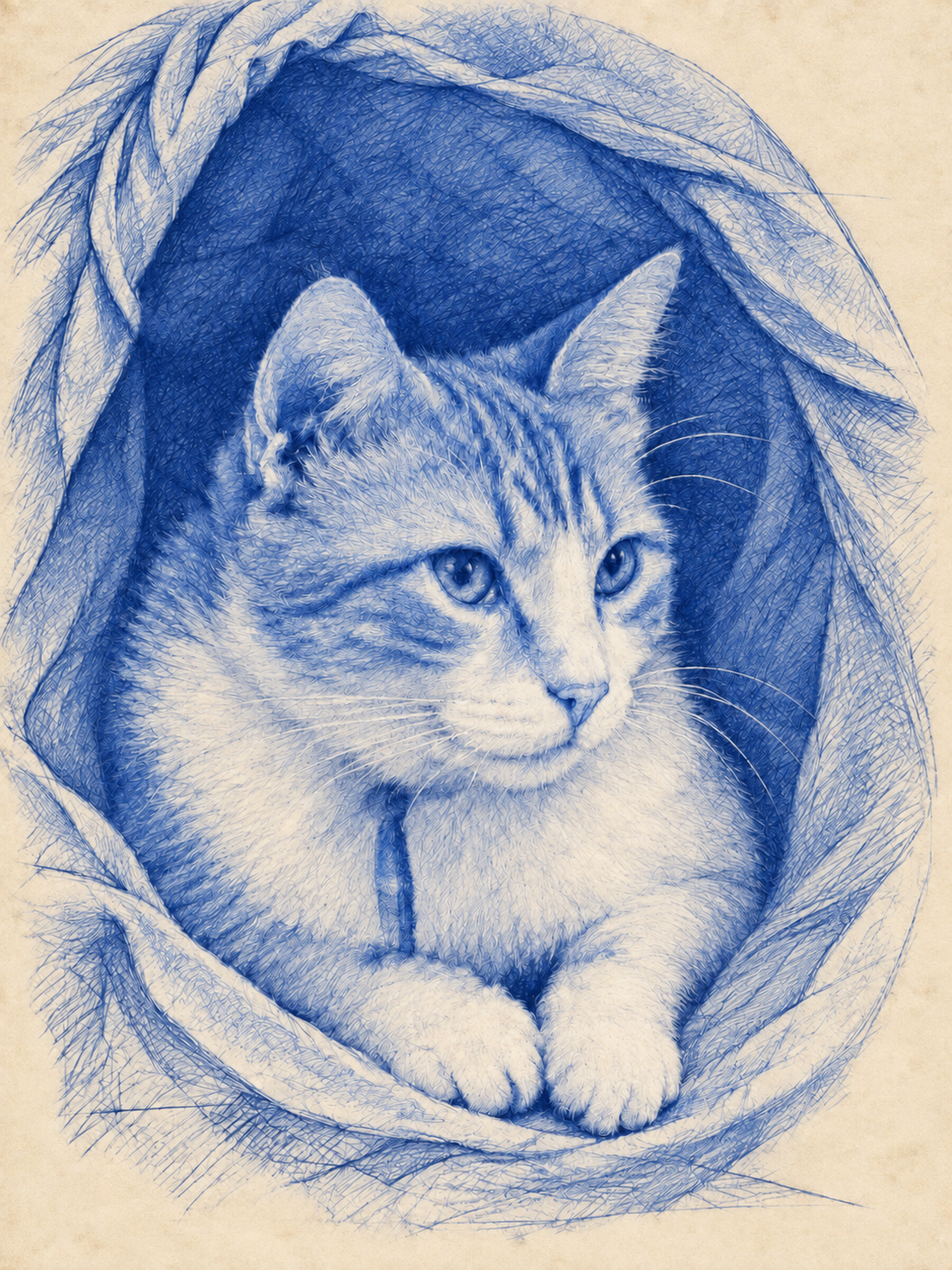 Cobalt blue drawing study of Peaches