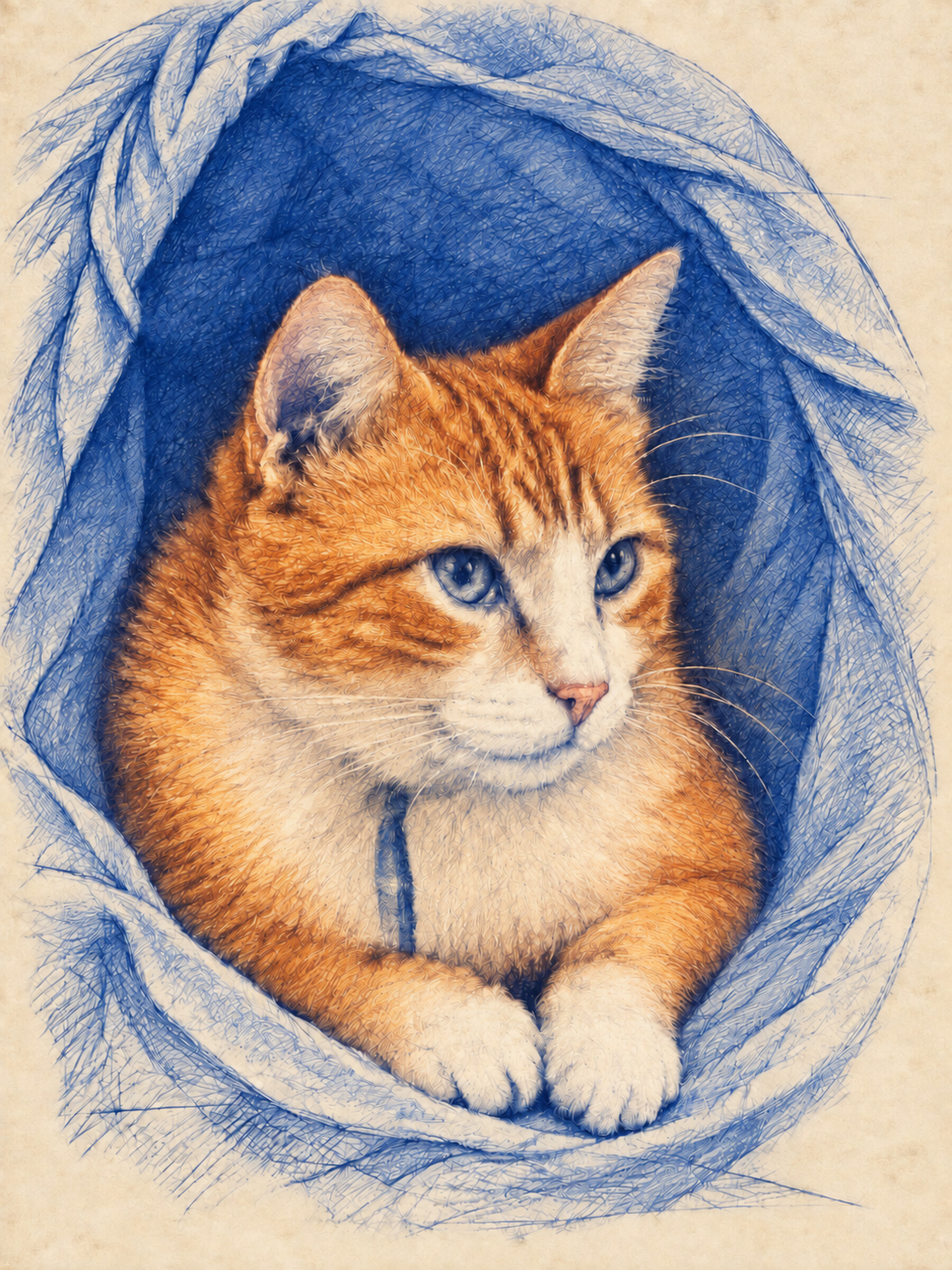Cobalt study with warm orange washes layered over Peaches