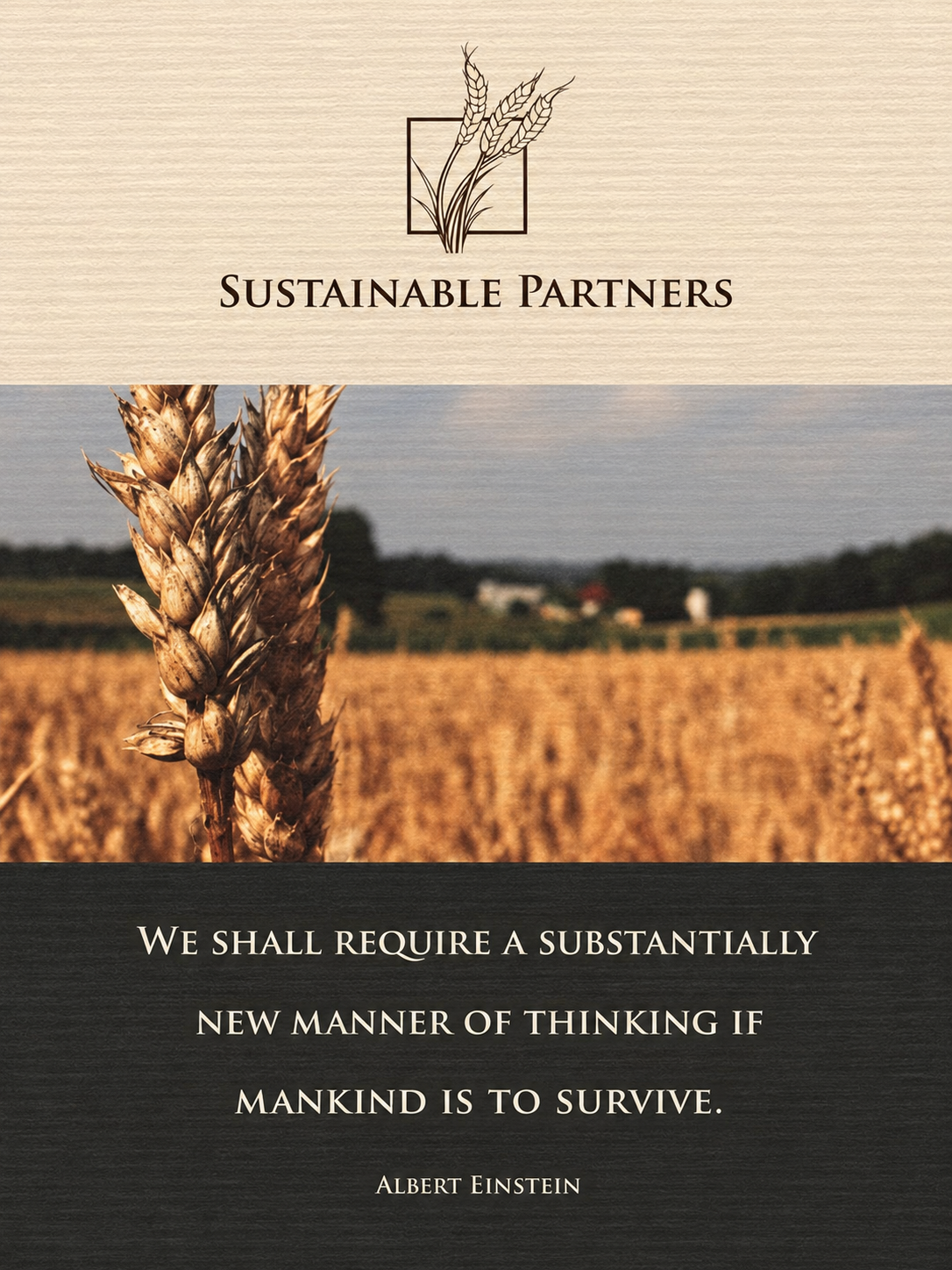 Sustainable Partners presentation lead featuring wheat and an Einstein quote