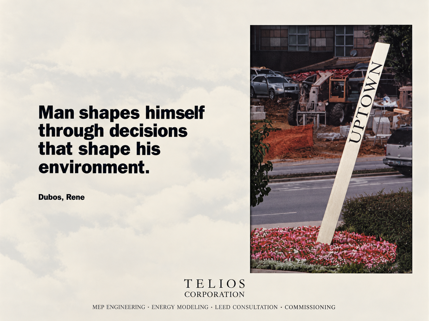 TELIOS Corporation landscape communication piece with an Uptown photograph