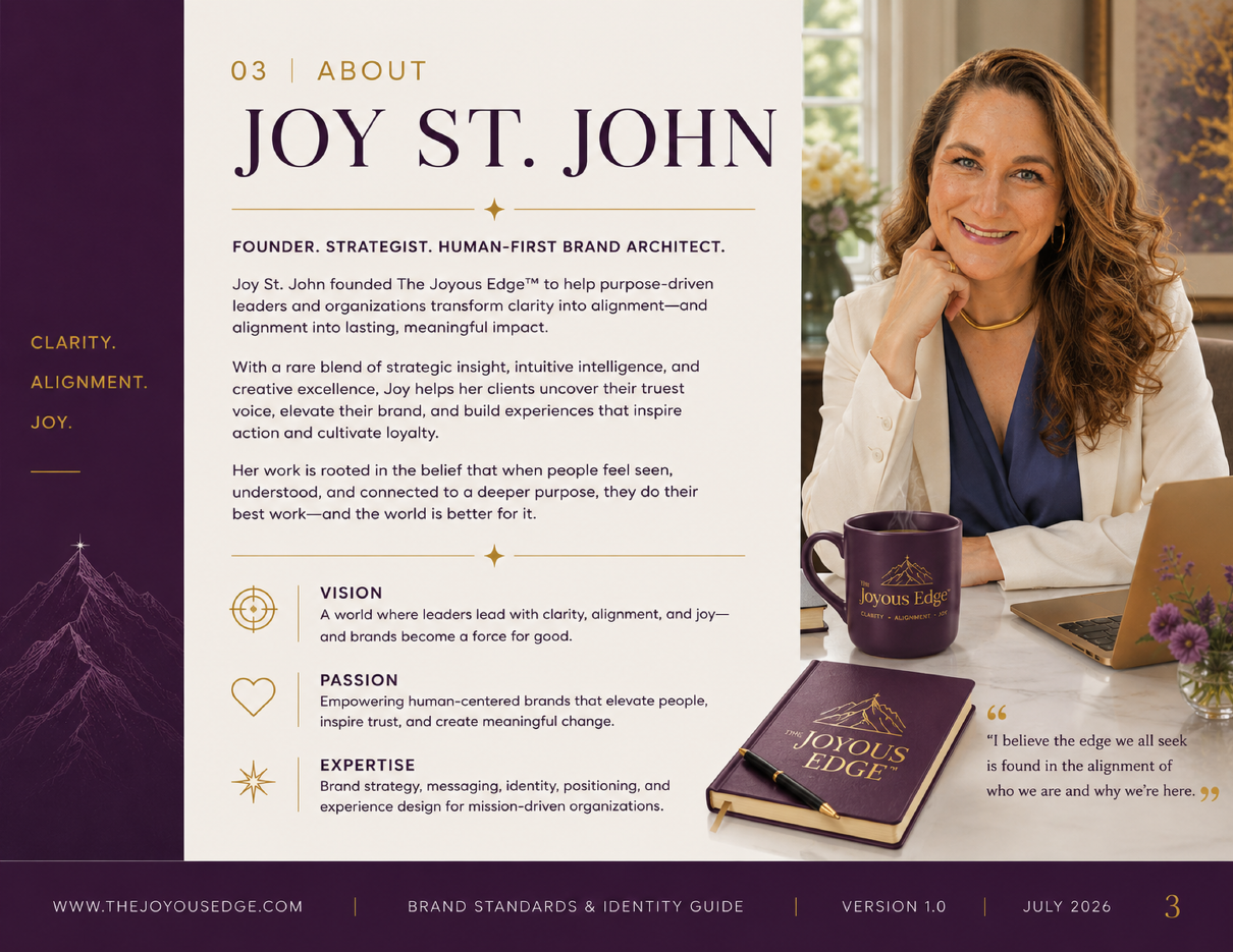 The Joyous Edge brand standards page 3