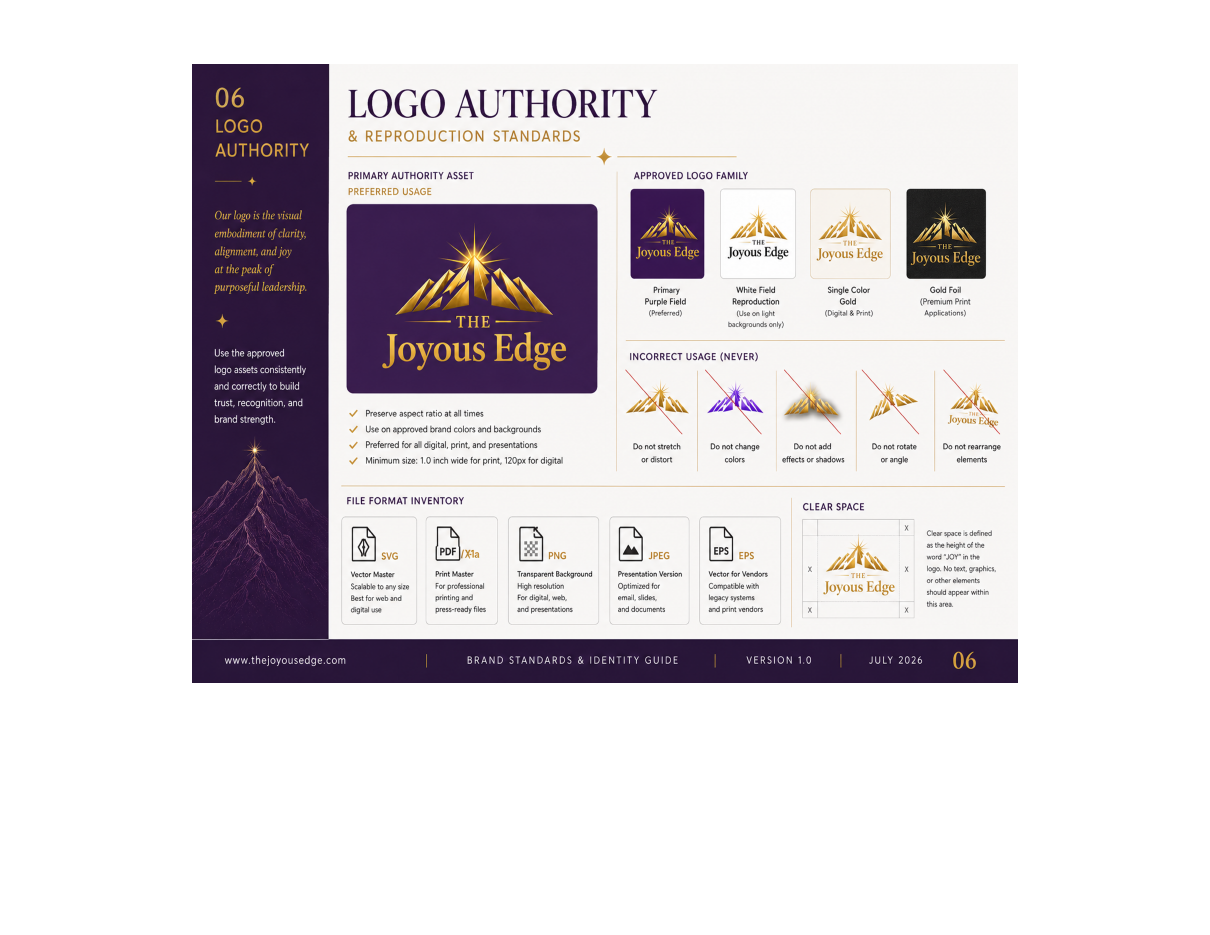 The Joyous Edge brand standards page 6