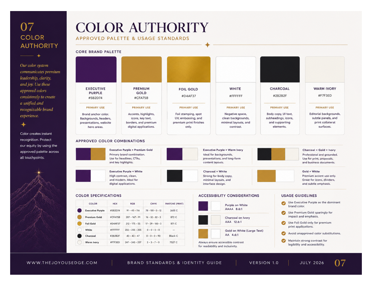 The Joyous Edge brand standards page 7