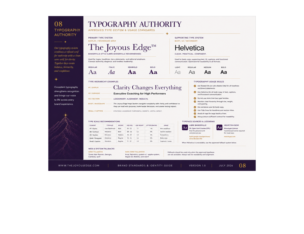 The Joyous Edge brand standards page 8