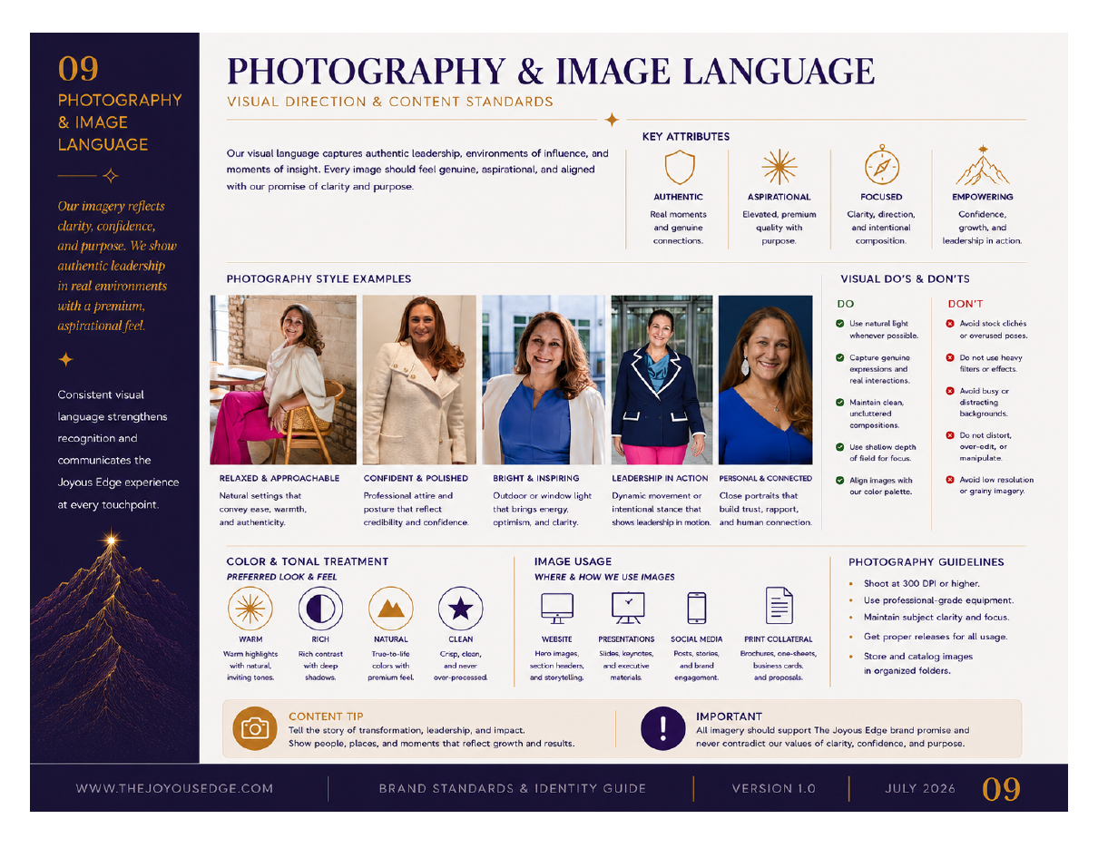 The Joyous Edge brand standards page 9