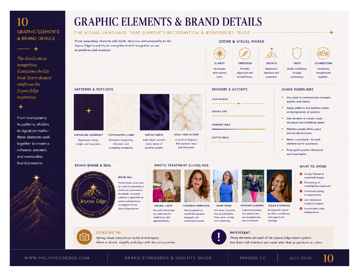 The Joyous Edge brand standards page 10