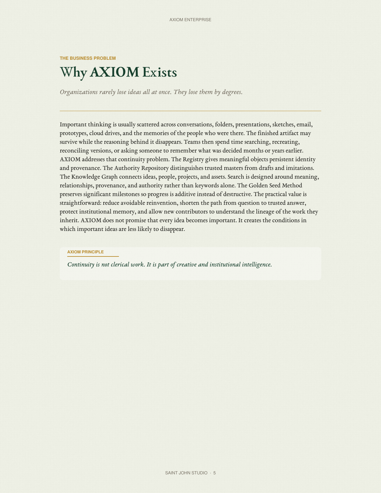 AXIOM preview page: Why AXIOM Exists
