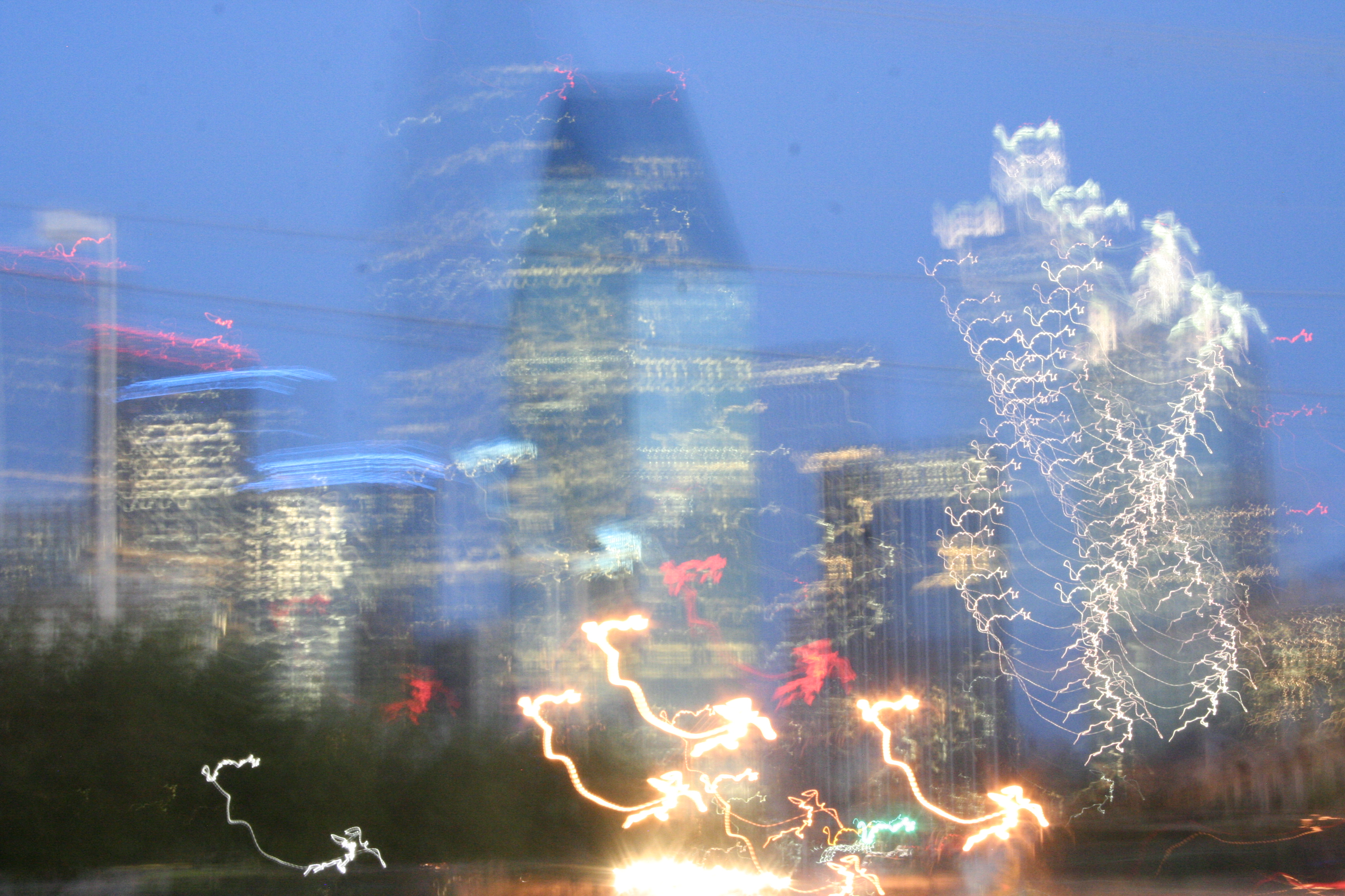 Long-exposure abstract photograph of city lights in motion