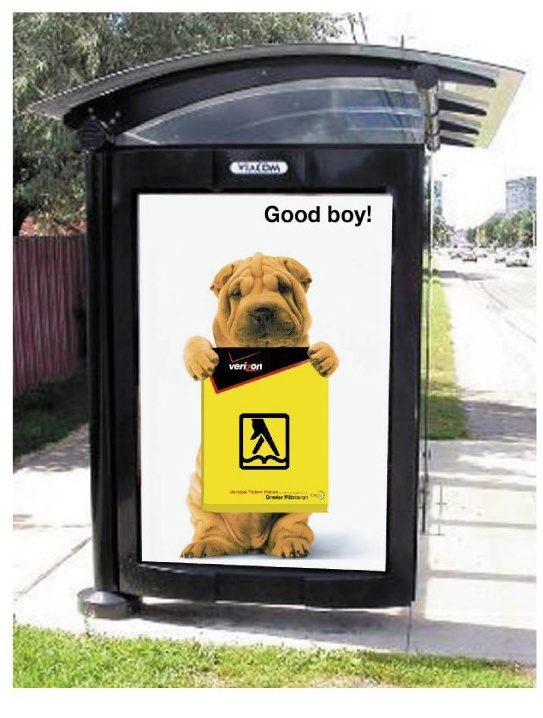 Verizon Yellow Pages Good Boy bus shelter campaign by Bob Saint John