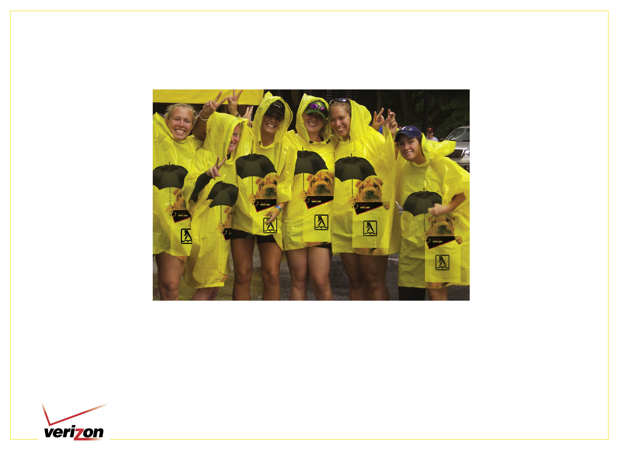 Promotional team wearing yellow Verizon campaign shirts and holding directories