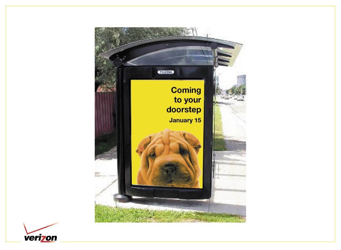Shar-Pei bus shelter teaser reading Coming to your doorstep January 15