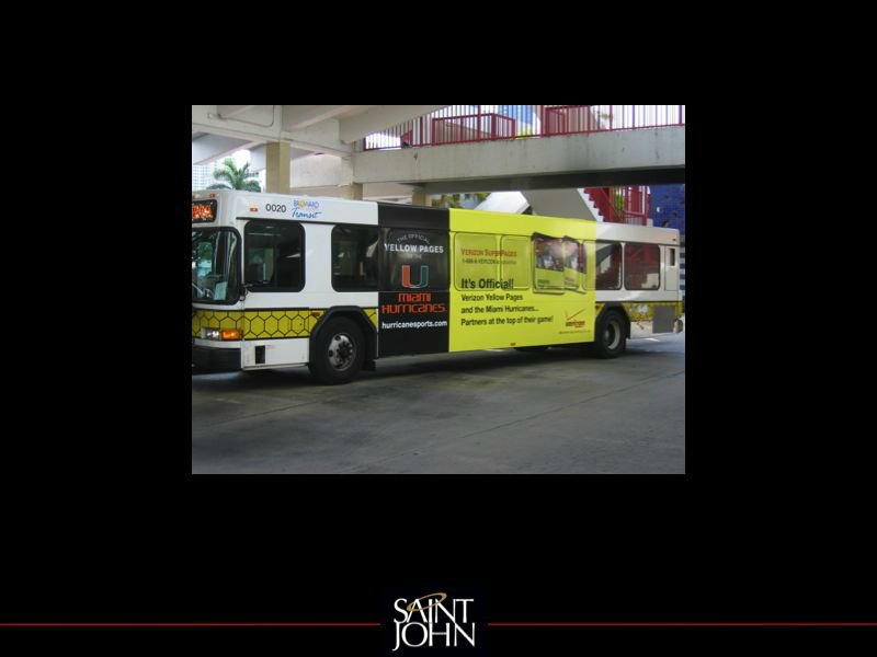 Verizon Yellow Pages Miami Hurricanes partnership on a transit bus